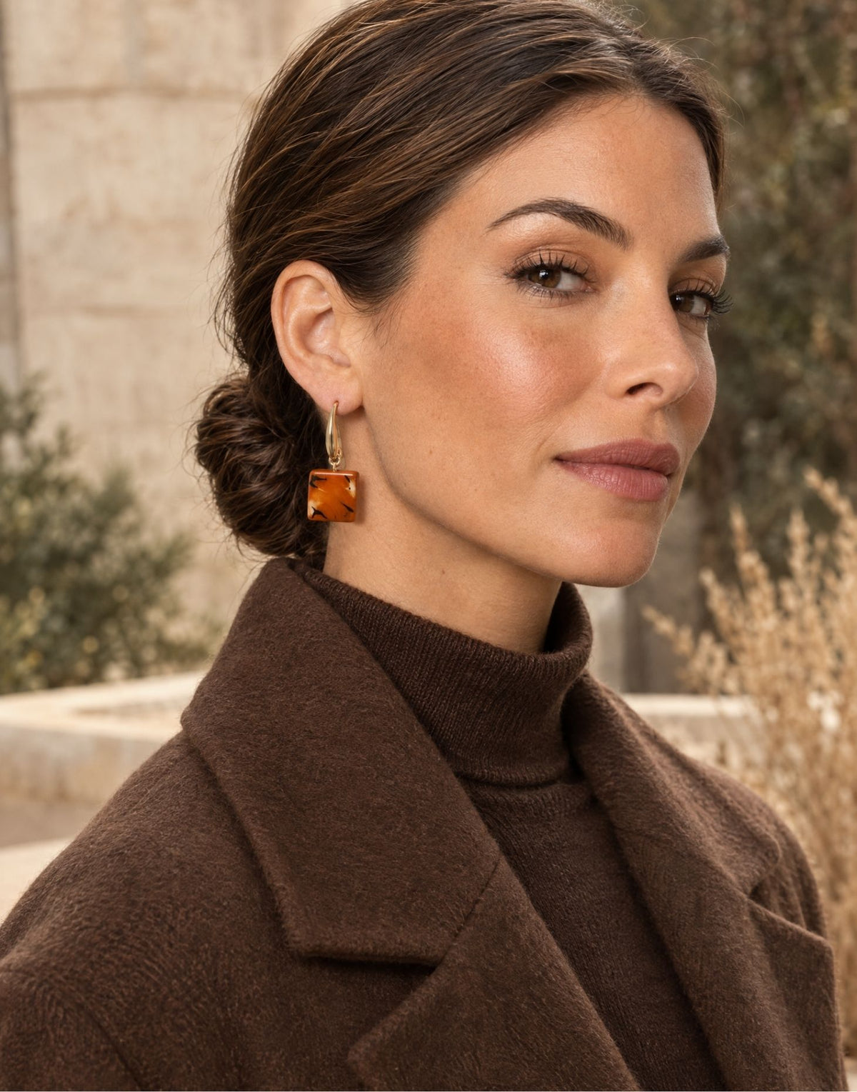 Tagua Square Drop Earrings with Marbled Detail