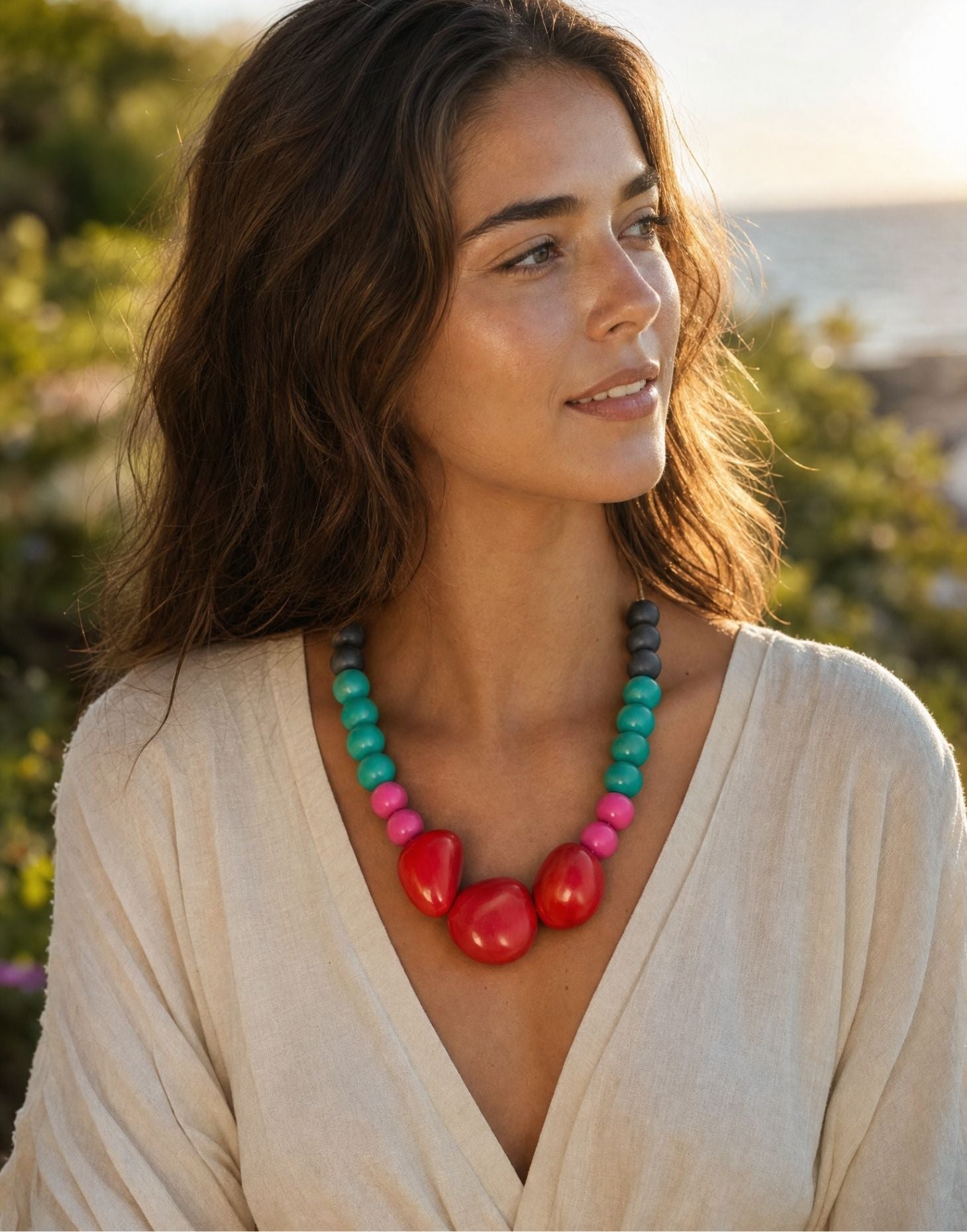 Fiesta Tagua Necklace - Pink Accent