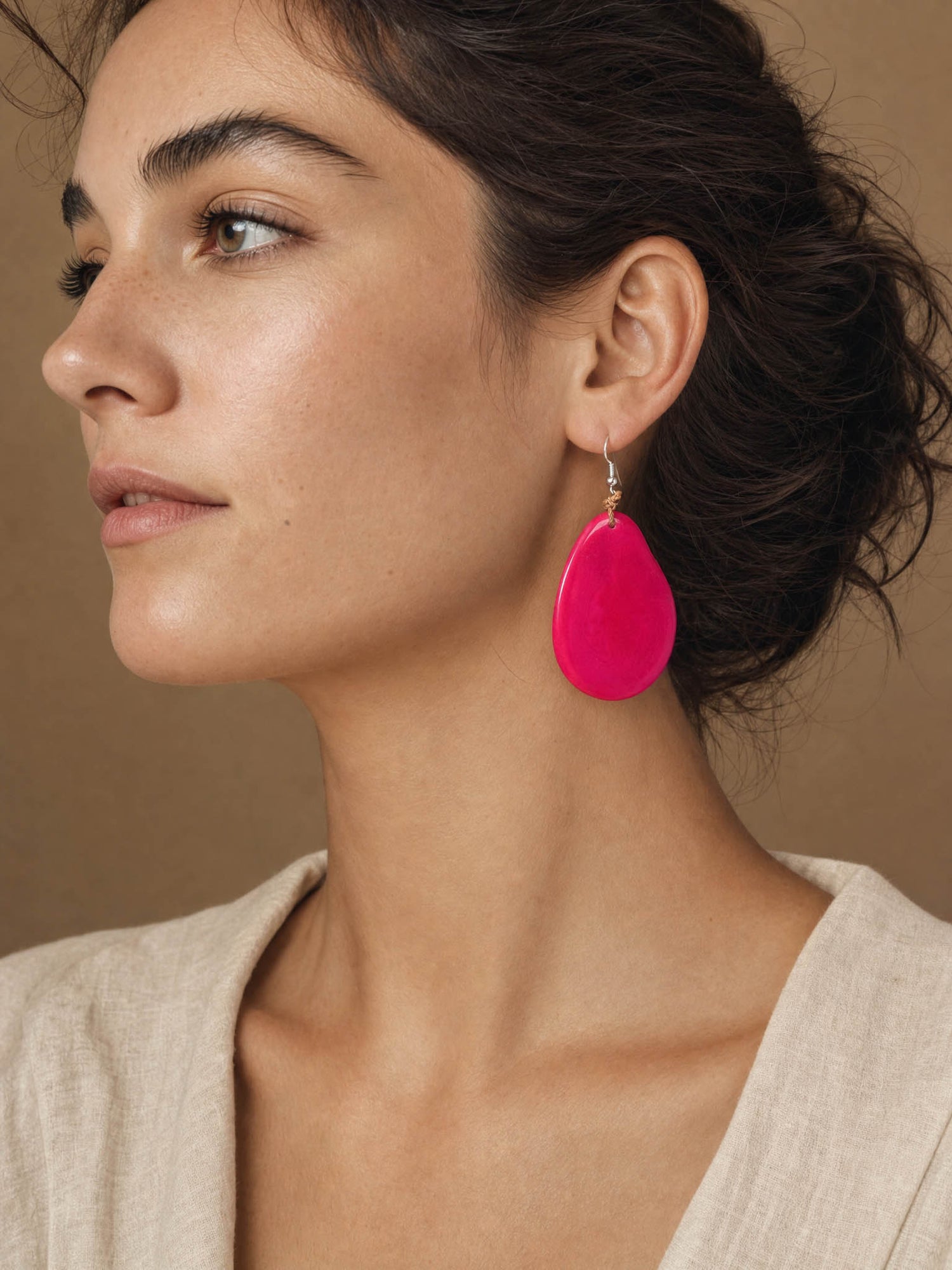 Tagua Wrapped Drop Earrings - Terracota and Fuchsia Options