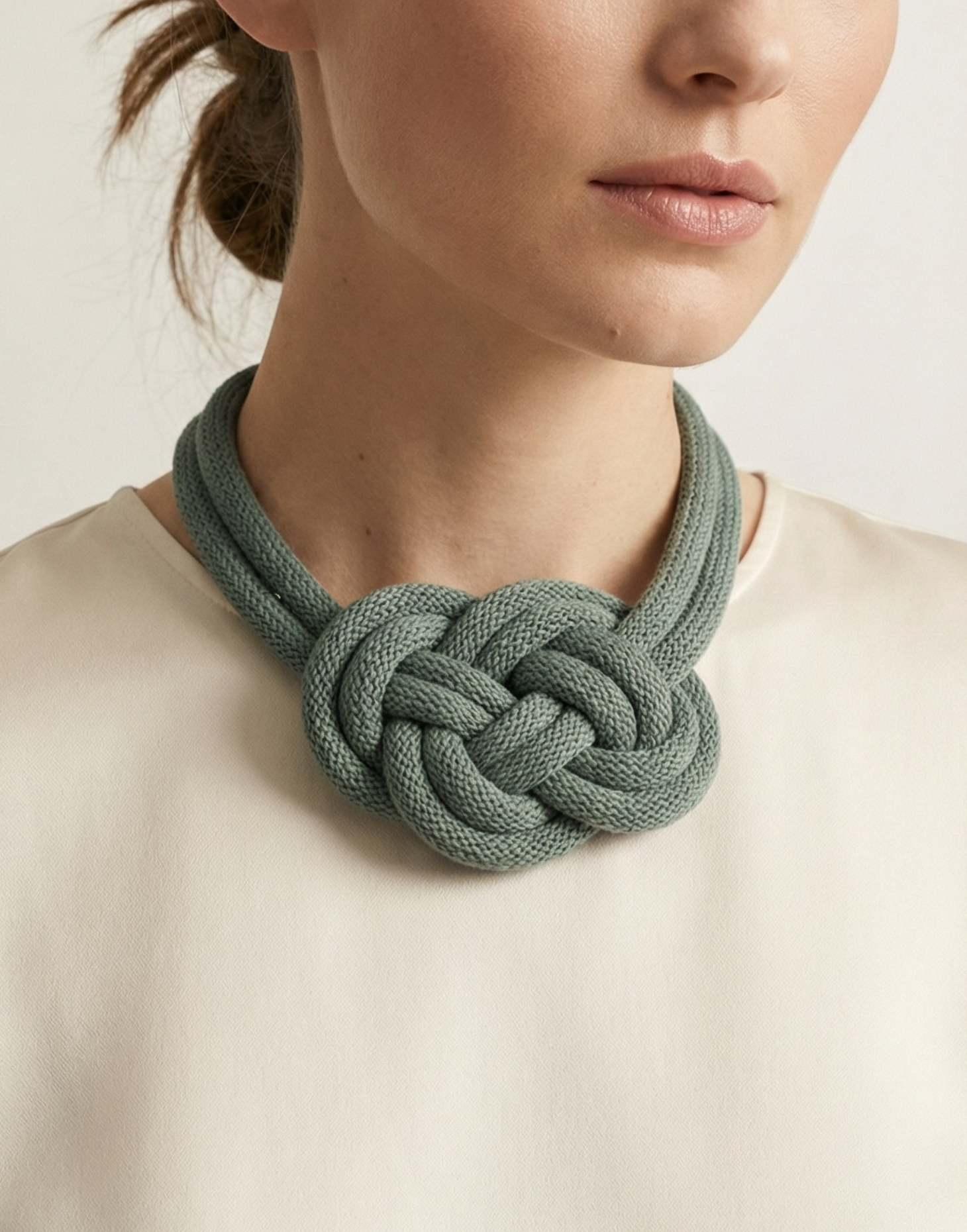 Celtic Harmony Knit Statement Necklace Khaki