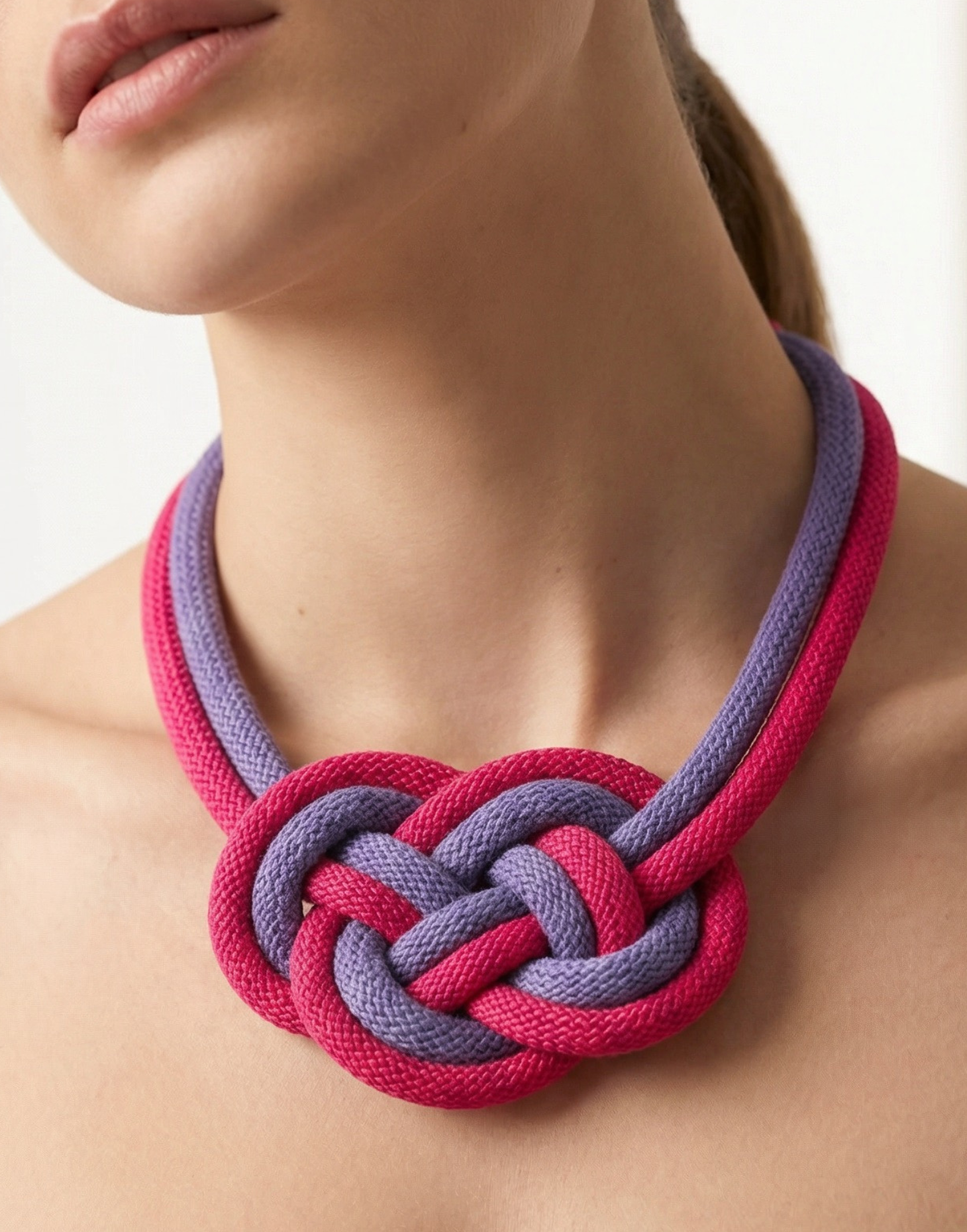 Celtic Harmony Knit Statement Necklace Red and Purple