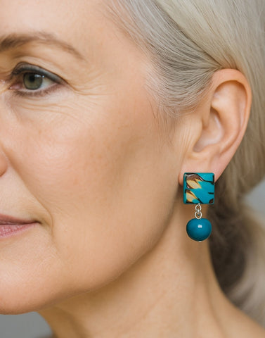 Kelly Square Tagua Studs with Acai Seed Drop Earrings