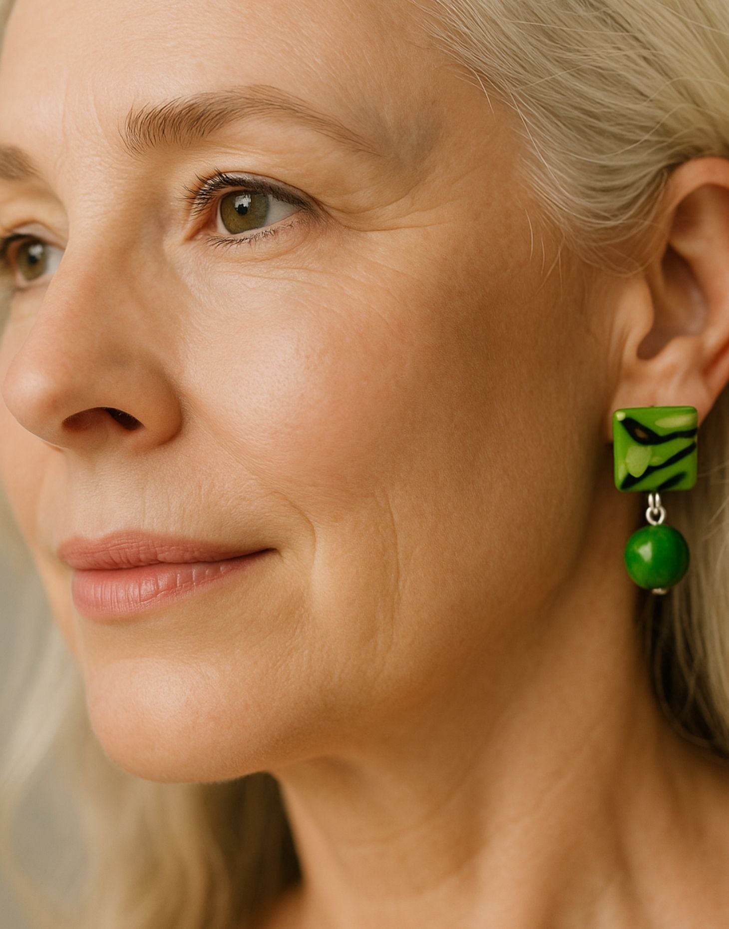 Kelly Square Tagua Studs with Acai Seed Drop Earrings