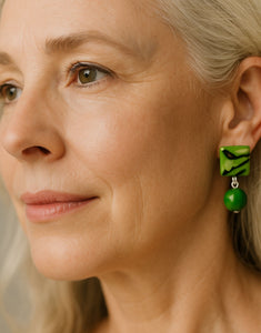 Kelly Square Tagua Studs with Acai Seed Drop Earrings