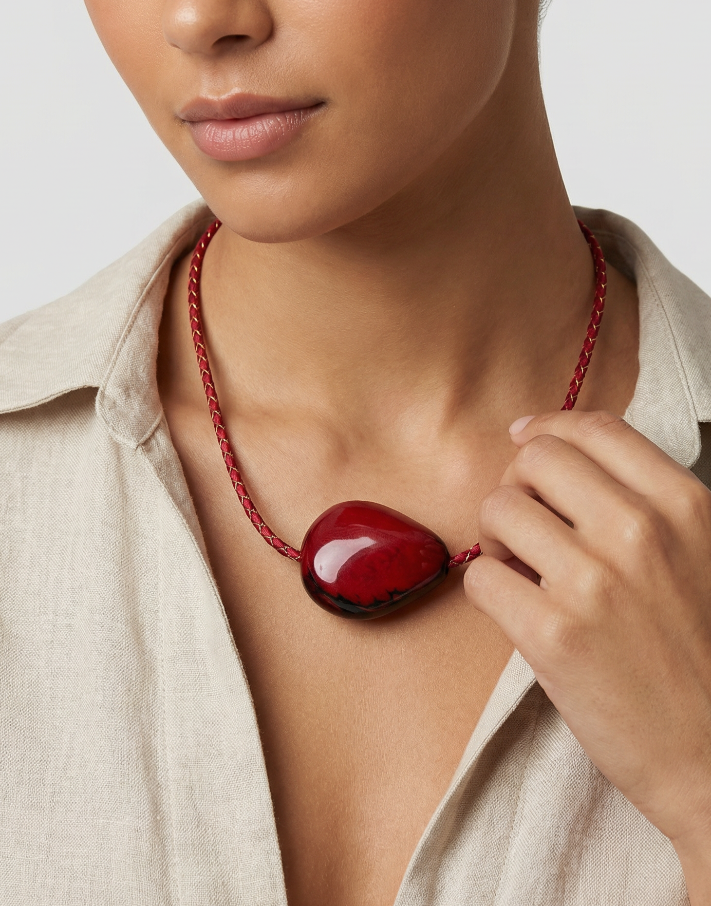 Leila- Red Tagua Pendant