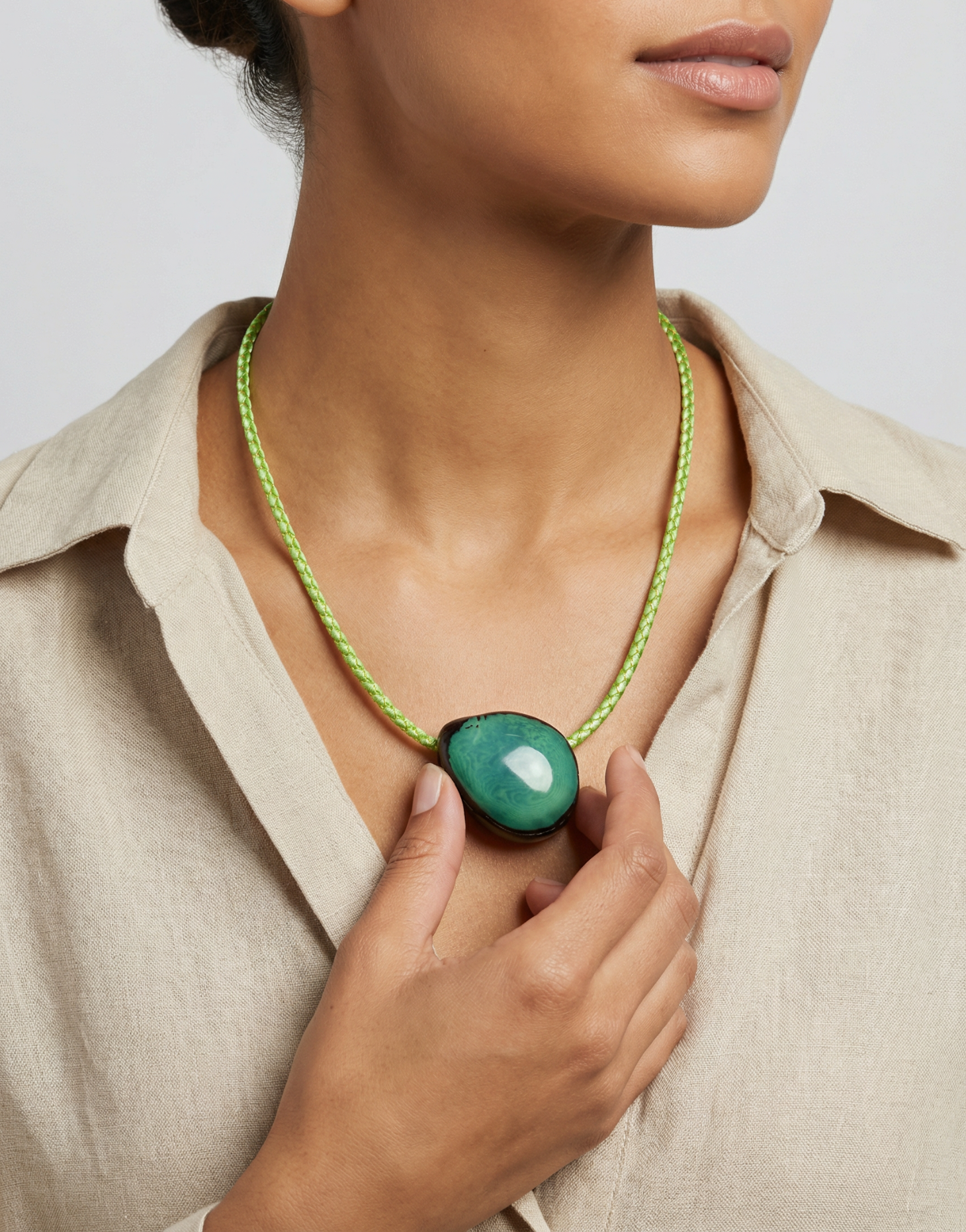 Leila- Aqua Tagua Pendant