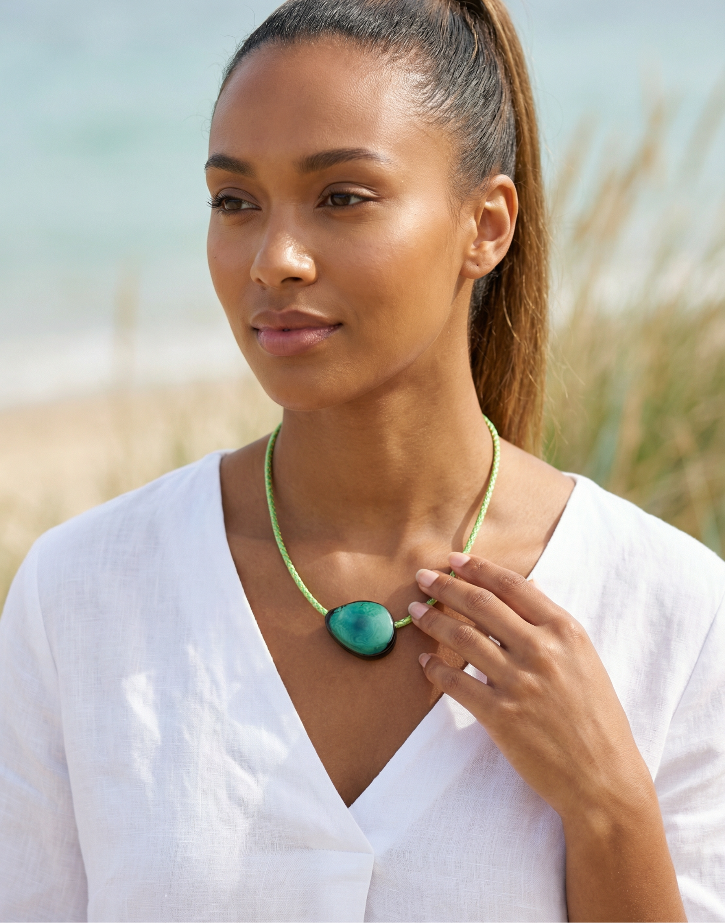 Leila- Aqua Tagua Pendant