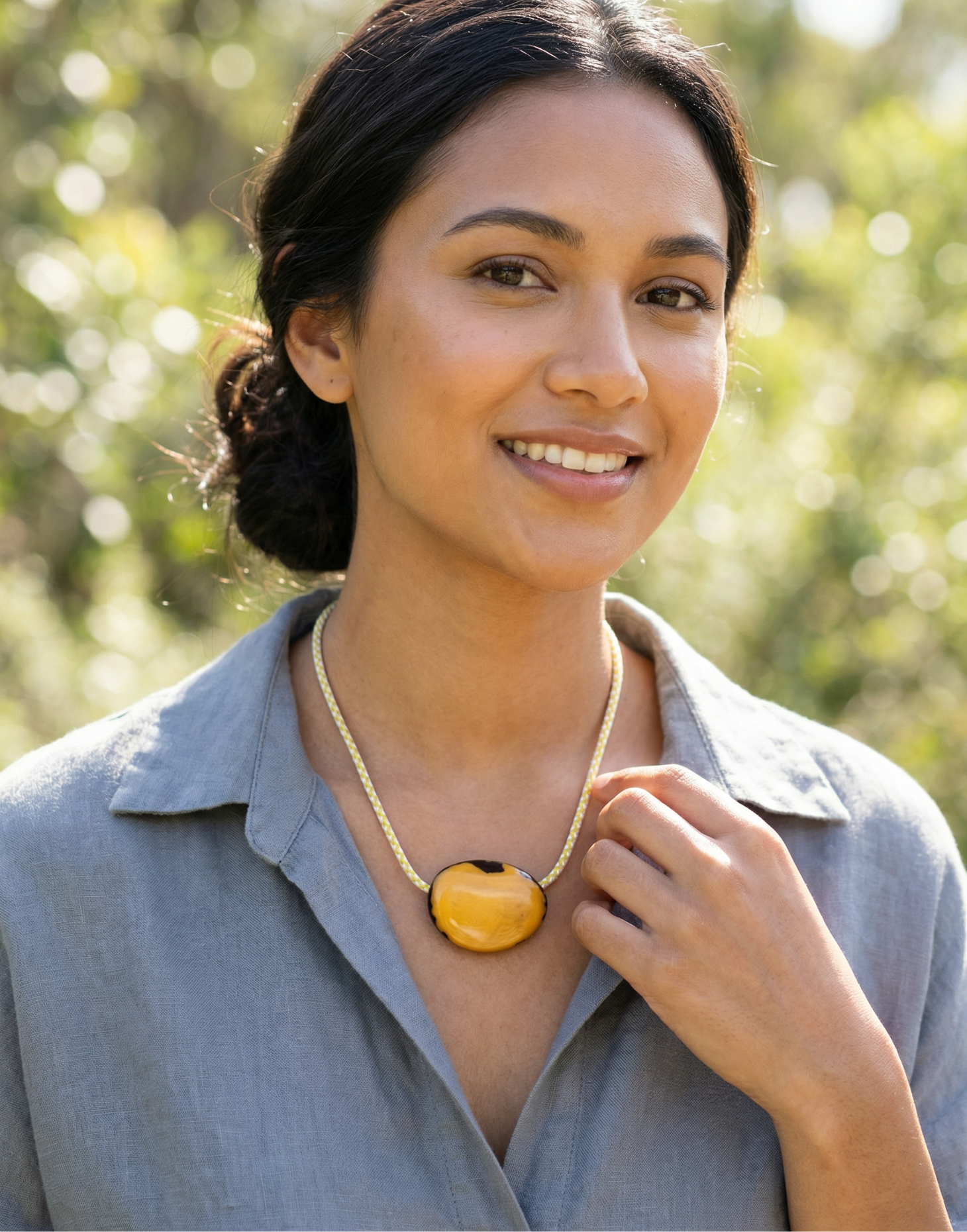 Leila- Yellow Tagua Pendant