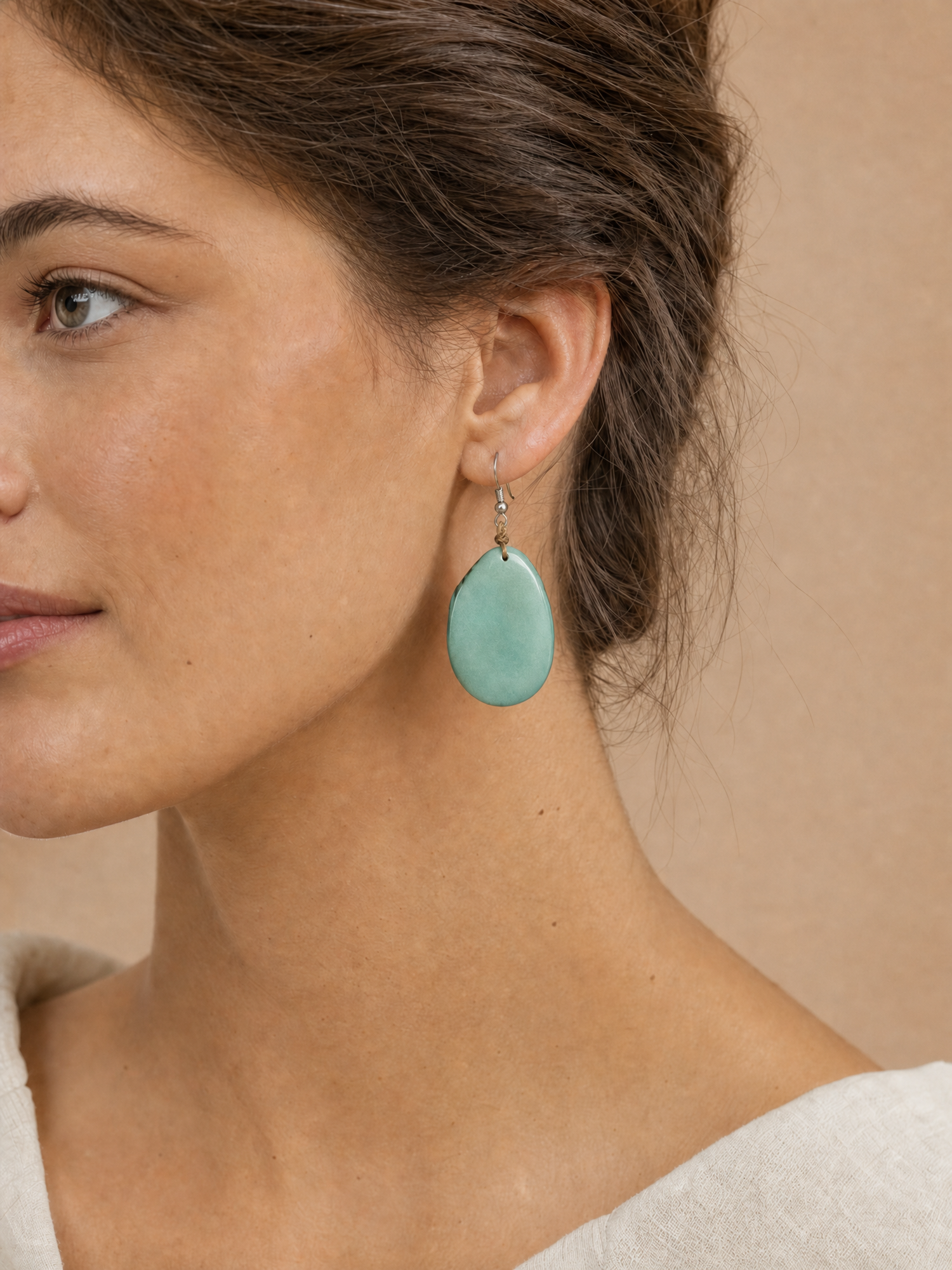 Tagua Wrapped Drop Earrings - Navy and Mint Option