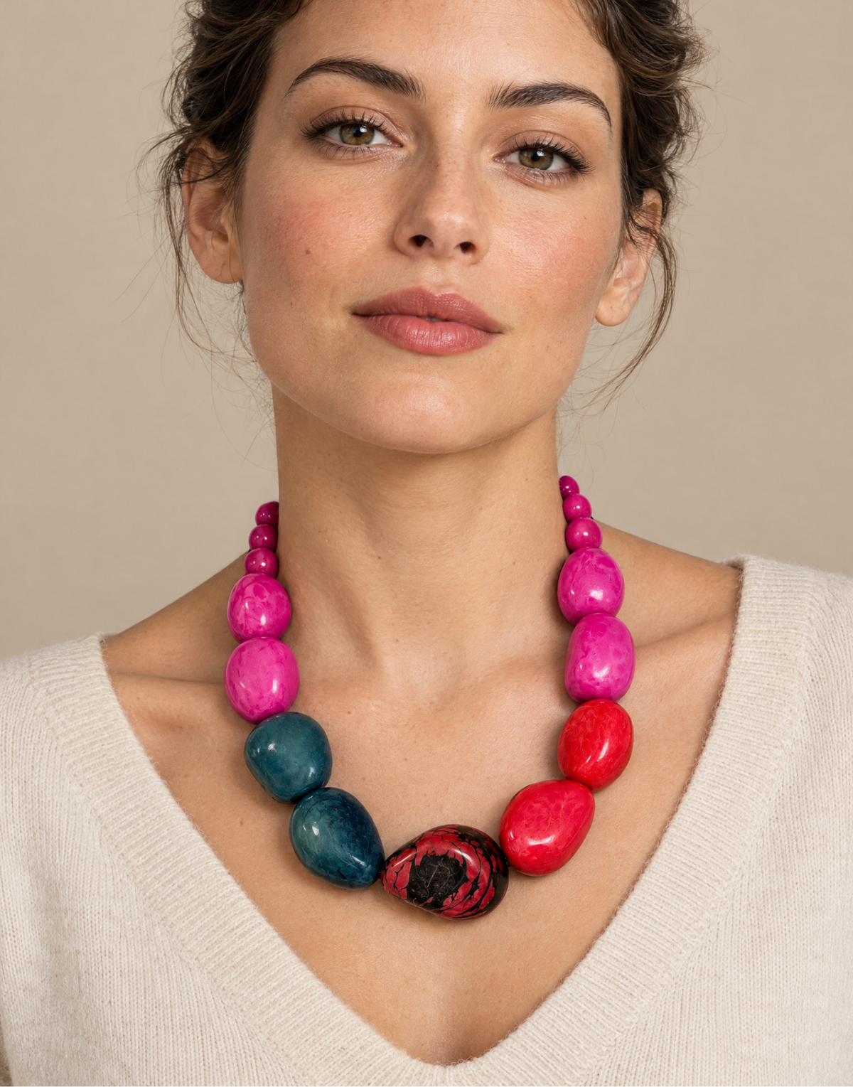 Lina Pink Mix Tagua Statement Necklace