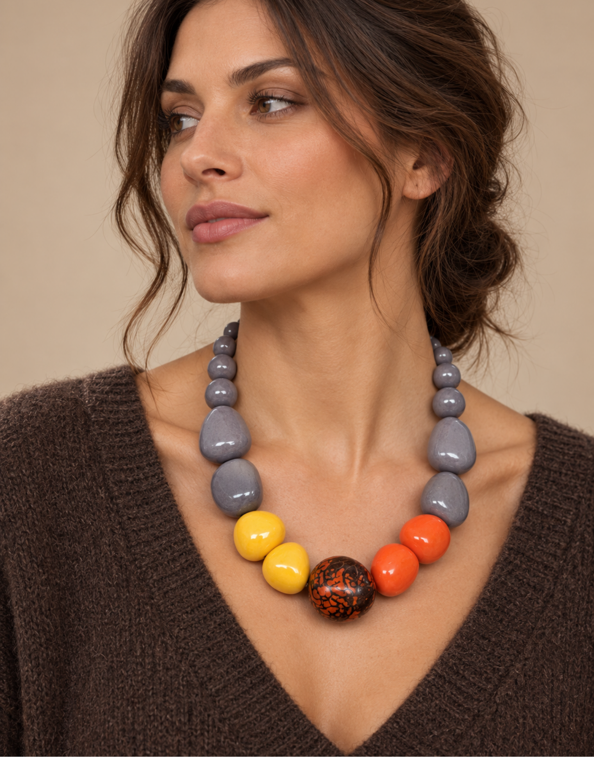 Lina Grey Mix Tagua Statement Necklace