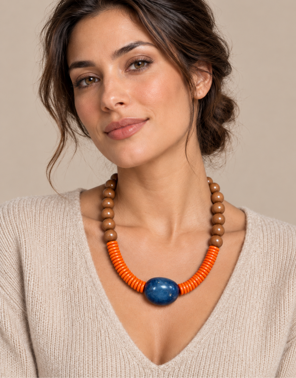 Sally Chunky Denim Blue Tagua Necklace – Handmade Vegetable Ivory Statement Necklace