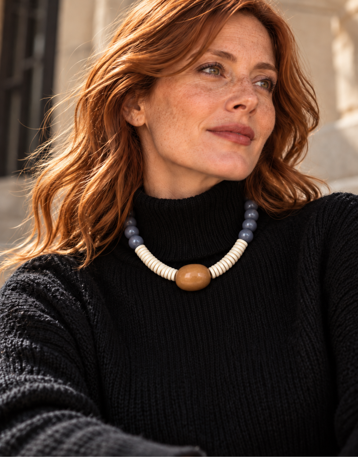 Sally Chunky Tagua Necklace Latte – Handmade Vegetable Ivory Statement Necklace