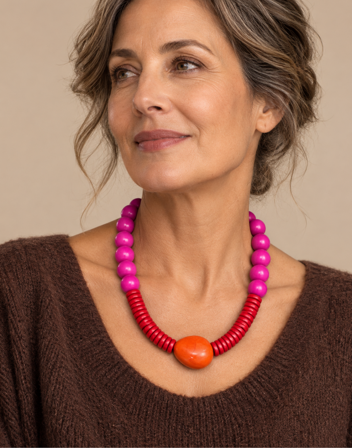 Sally Chunky Tagua Necklace Orange – Handmade Vegetable Ivory Statement Necklace