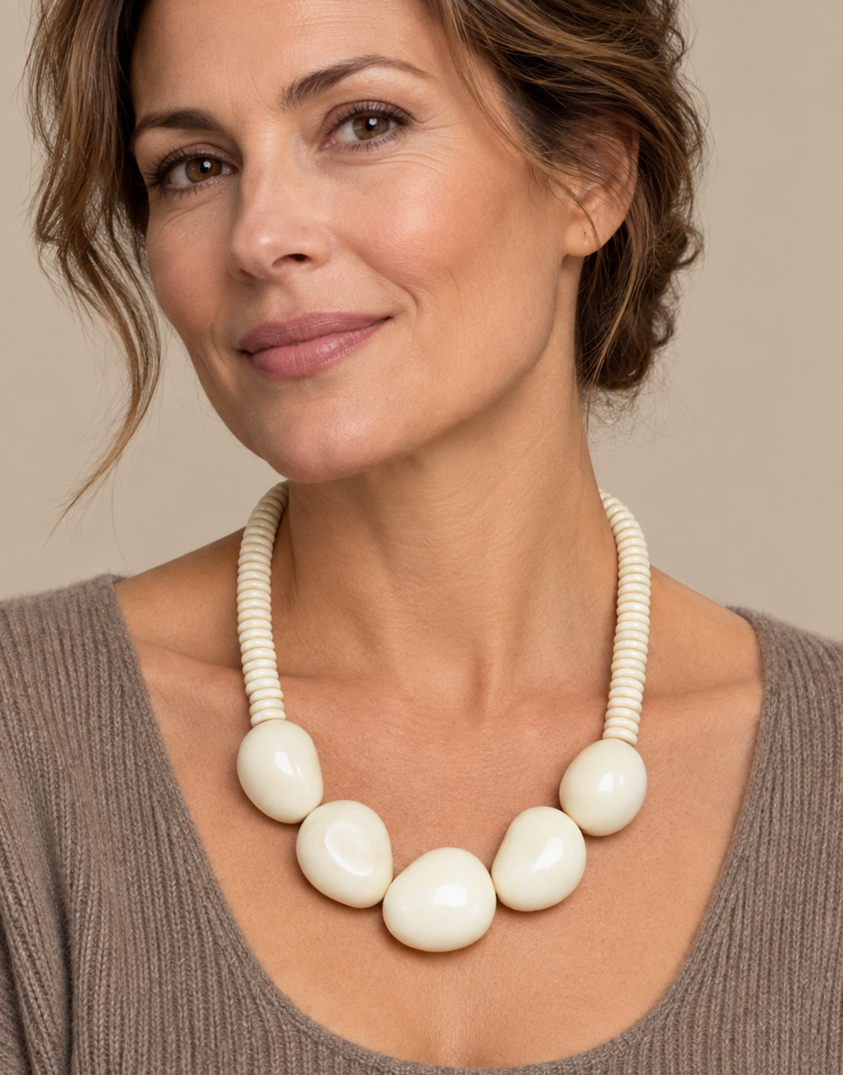 Elegant Chunky Tagua Necklace – Handmade Vegetable Ivory Statement Necklace, Metal-Free, Neutral