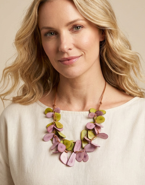 Secca Tagua Necklace - Dusky Pink and Green
