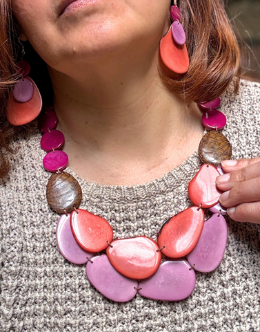 Sandra Tagua Necklace - Pink Sky