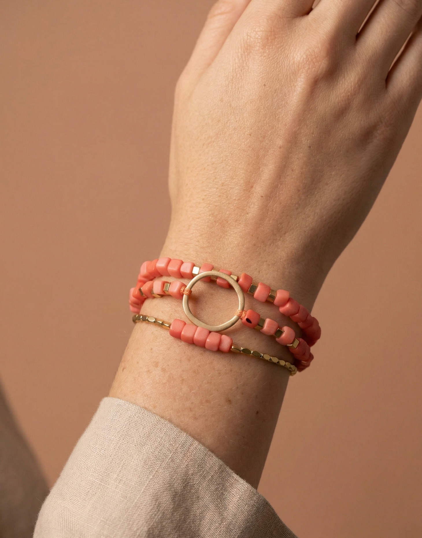 Dainty Triple Tagua Bracelet - Coral