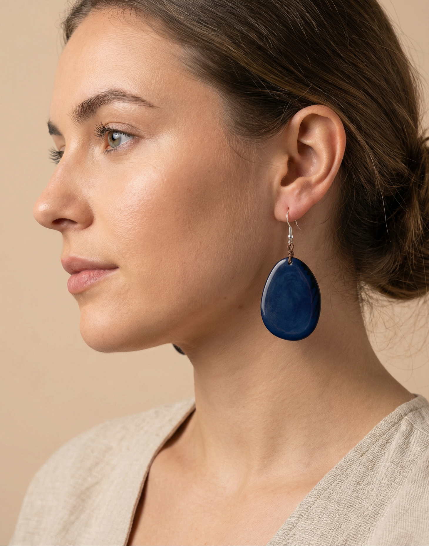 Tagua Wrapped Drop Earrings - Navy and Mint Option