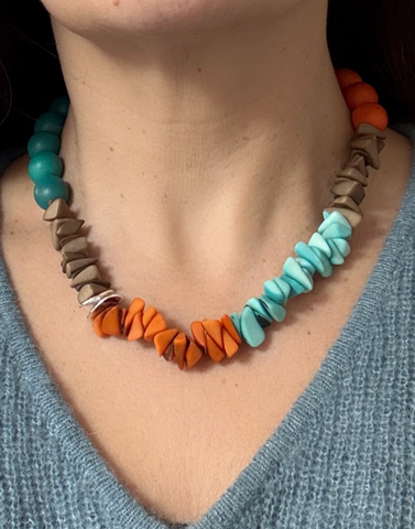 Ayla Necklace - Orange and Aqua