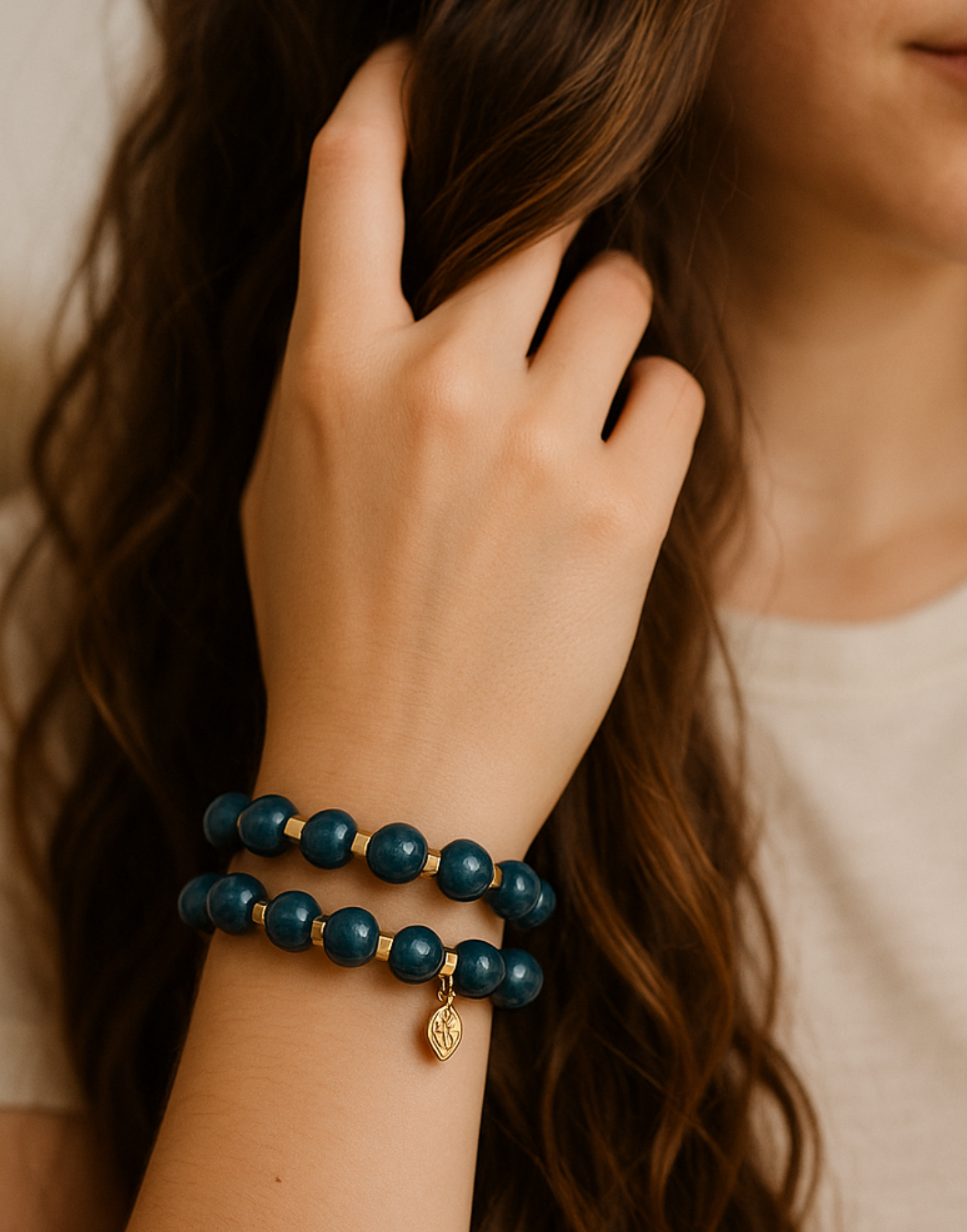 Açaí Berry Seed Bracelet – Elasticated With Gold Brass Accents