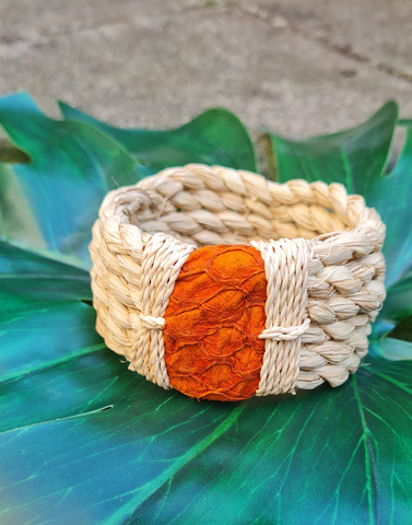 Handmade Light Coloniao Bangle with Orange Tilapia Leather