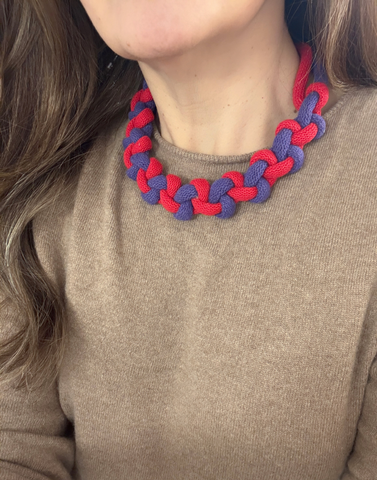 Bold Braided Cotton Necklace – Colourblock Textile Jewellery