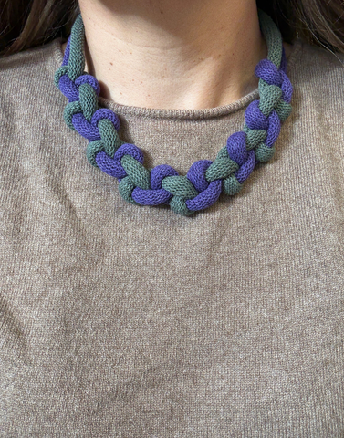 Bold Braided Cotton Necklace – Colourblock Textile Jewellery Khaki and Purple