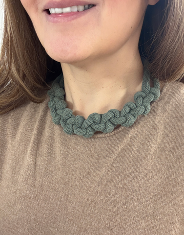 Bold Braided Cotton Necklace – Colourblock Textile Jewellery Khaki