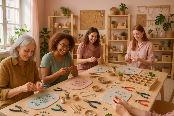  group of woman making jewellery in a studio workshop
