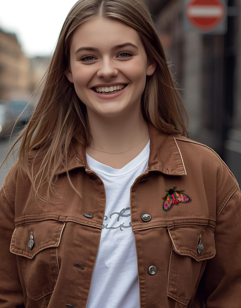 Colourful Moth Wooden Brooch – by Ilana Ewing Illustration