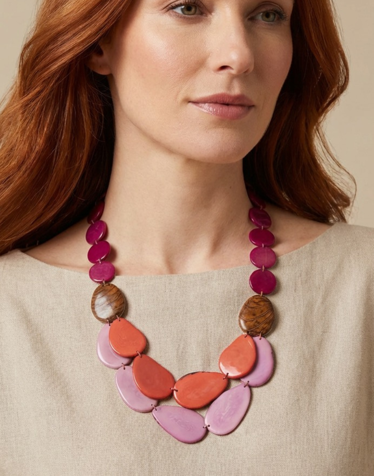 Sandra Tagua Necklace - Pink Sky