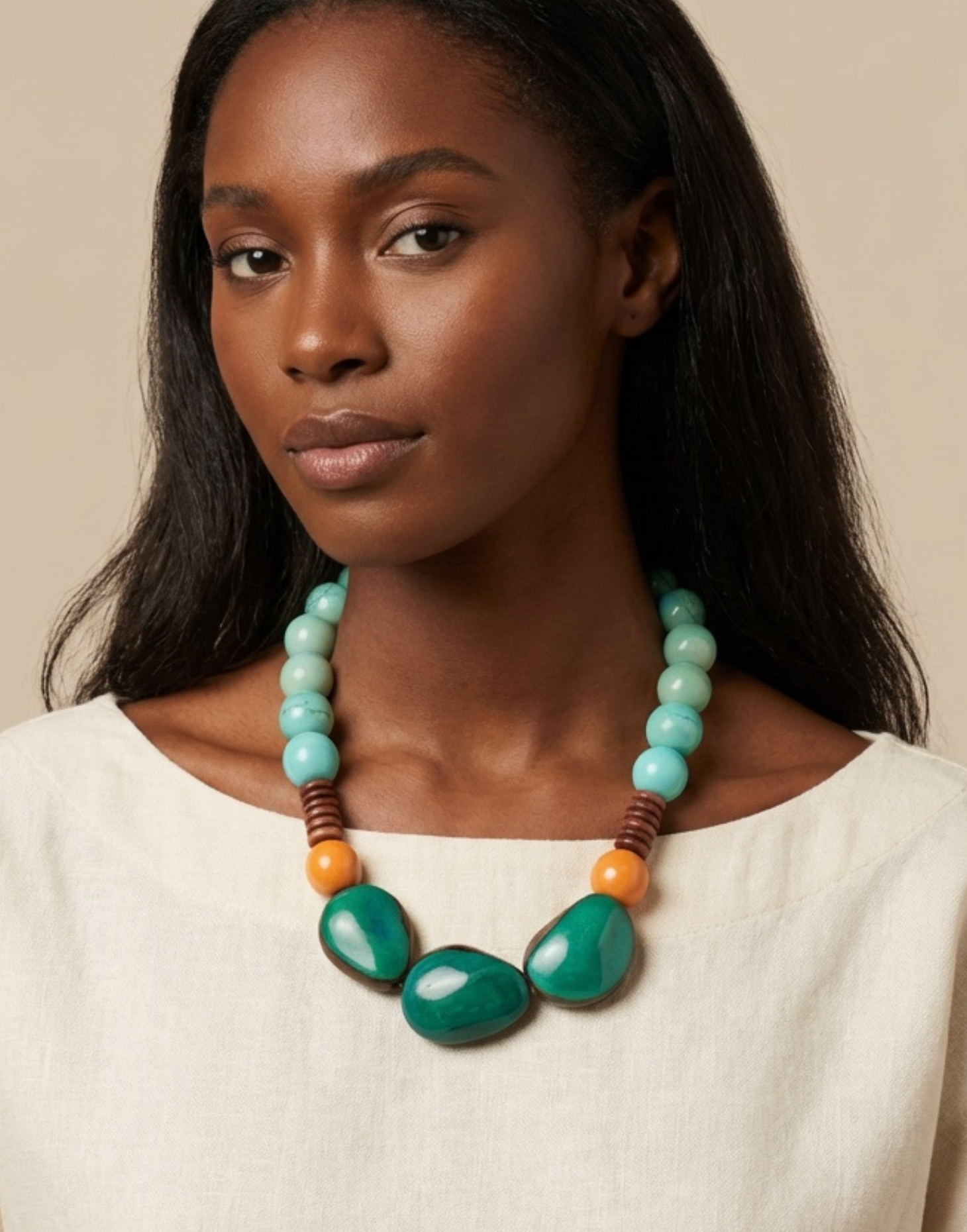 Tereza chunky necklace  Aqua and yellow