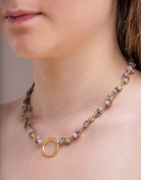 Grey Dainty Tagua Necklace - Pretty Pink Jewellery