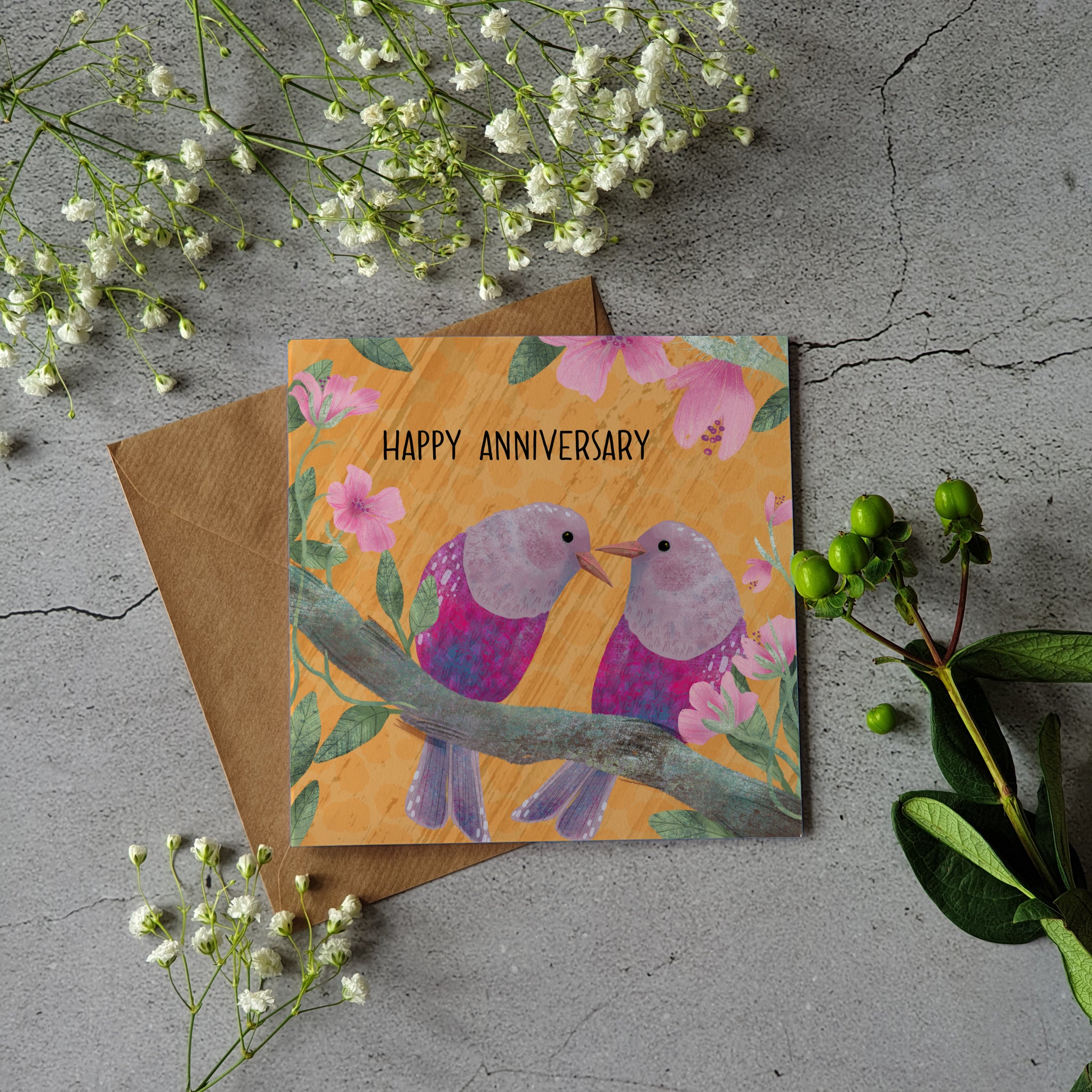 Happy anniversary yellow - greeting card blank inside - Pretty Pink Jewellery