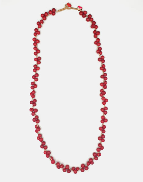 Red Acai Berry Long Necklace - Warm Colours - Pretty Pink Jewellery