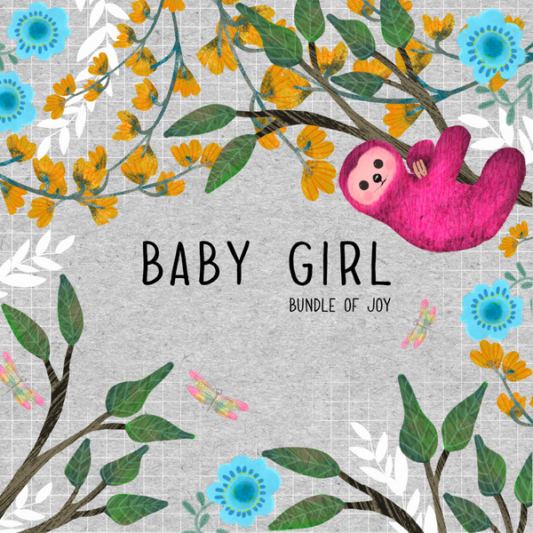 Baby girl sloth greeting card - Blank inside - Pretty Pink Jewellery