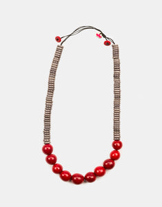 Grey/Red Rio Bolota Necklace - Pretty Pink Jewellery