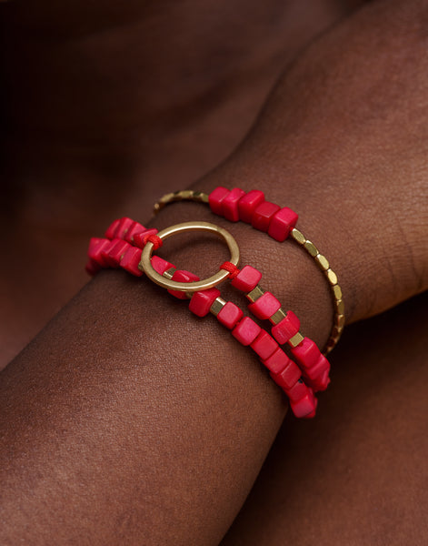 Dainty Triple Tagua Bracelet - Red - Pretty Pink Jewellery