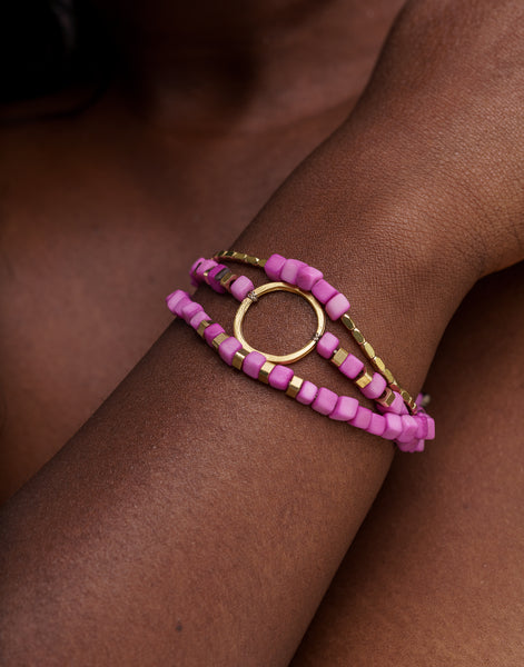 Dainty Triple Tagua Bracelet - Pink - Pretty Pink Jewellery
