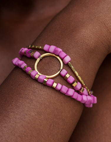 Dainty Triple Tagua Bracelet - Pink - Pretty Pink Jewellery