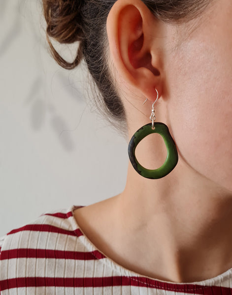Dark Green Loop Tagua Nut Earring - Pretty Pink Jewellery