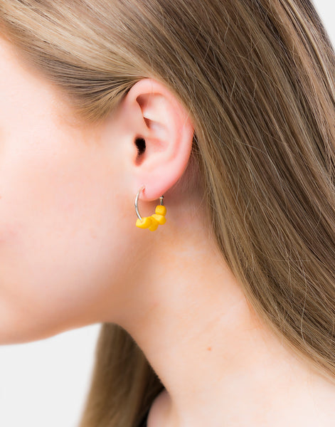Yellow Cubo Mini Silver Hoop Earrings - Pretty Pink Jewellery