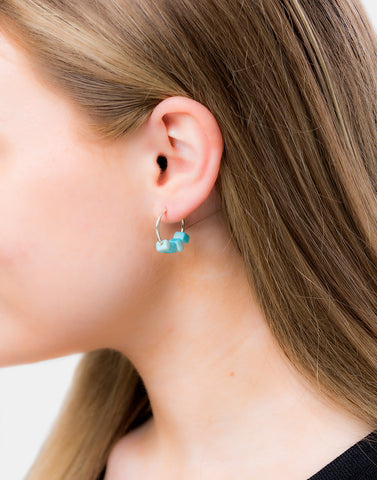Light Blue Cubo Mini Silver Hoop Earrings - Pretty Pink Jewellery