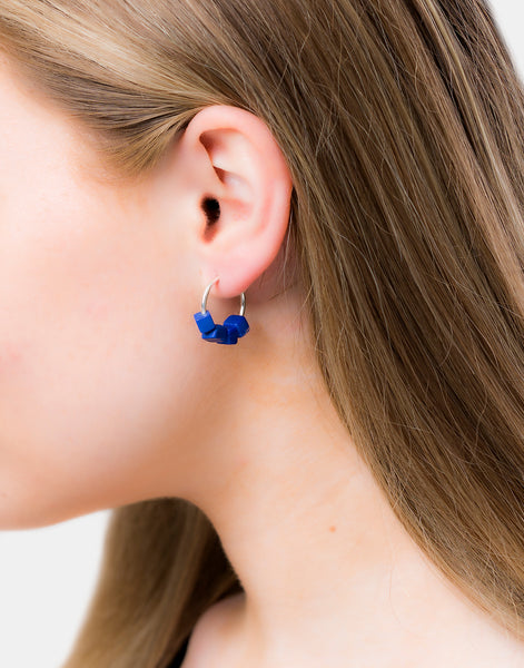 Cobalt Blue Cubo Mini Silver Hoop Earrings - Pretty Pink Jewellery