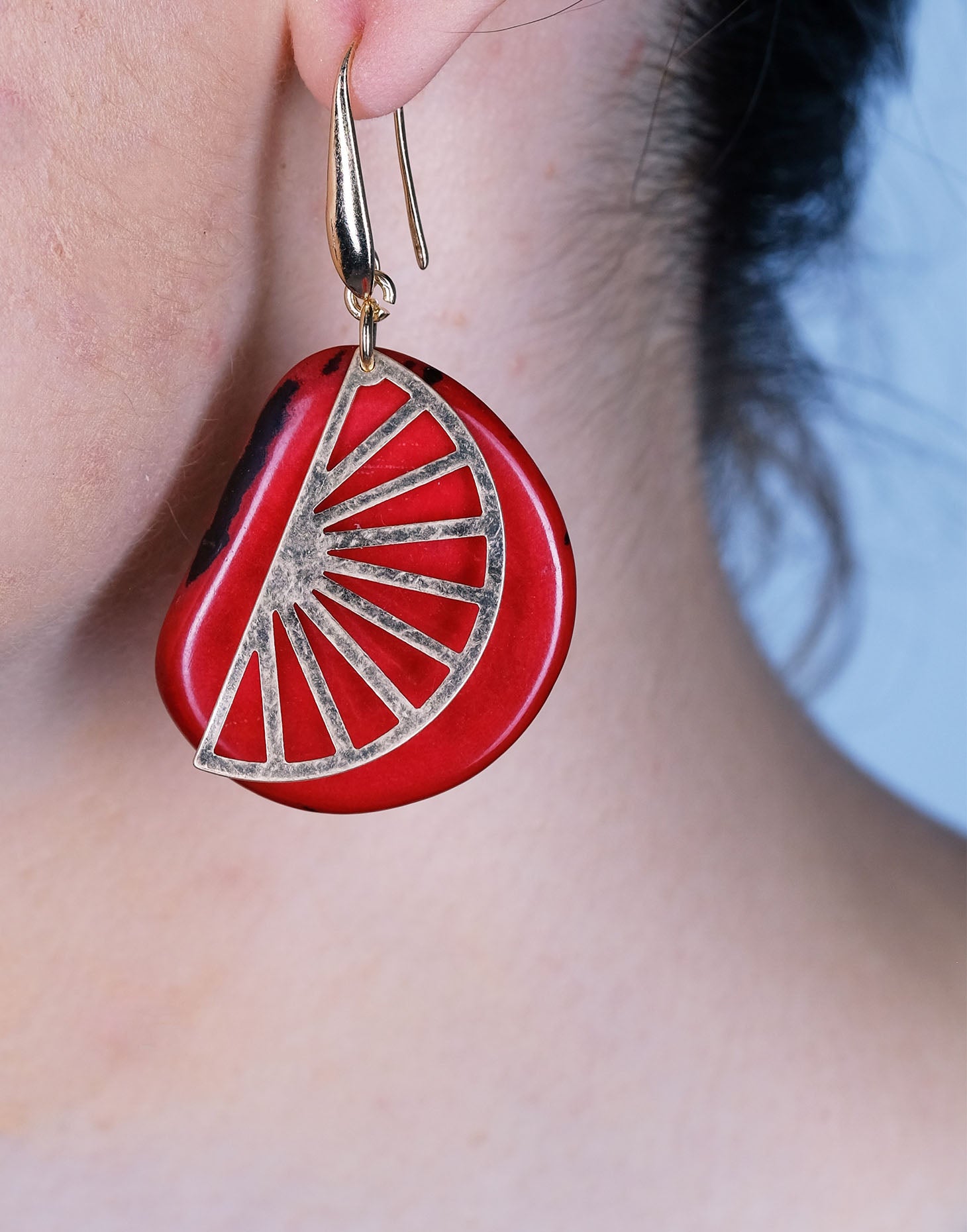 Red Segment Tagua Earrings - Pretty Pink Jewellery