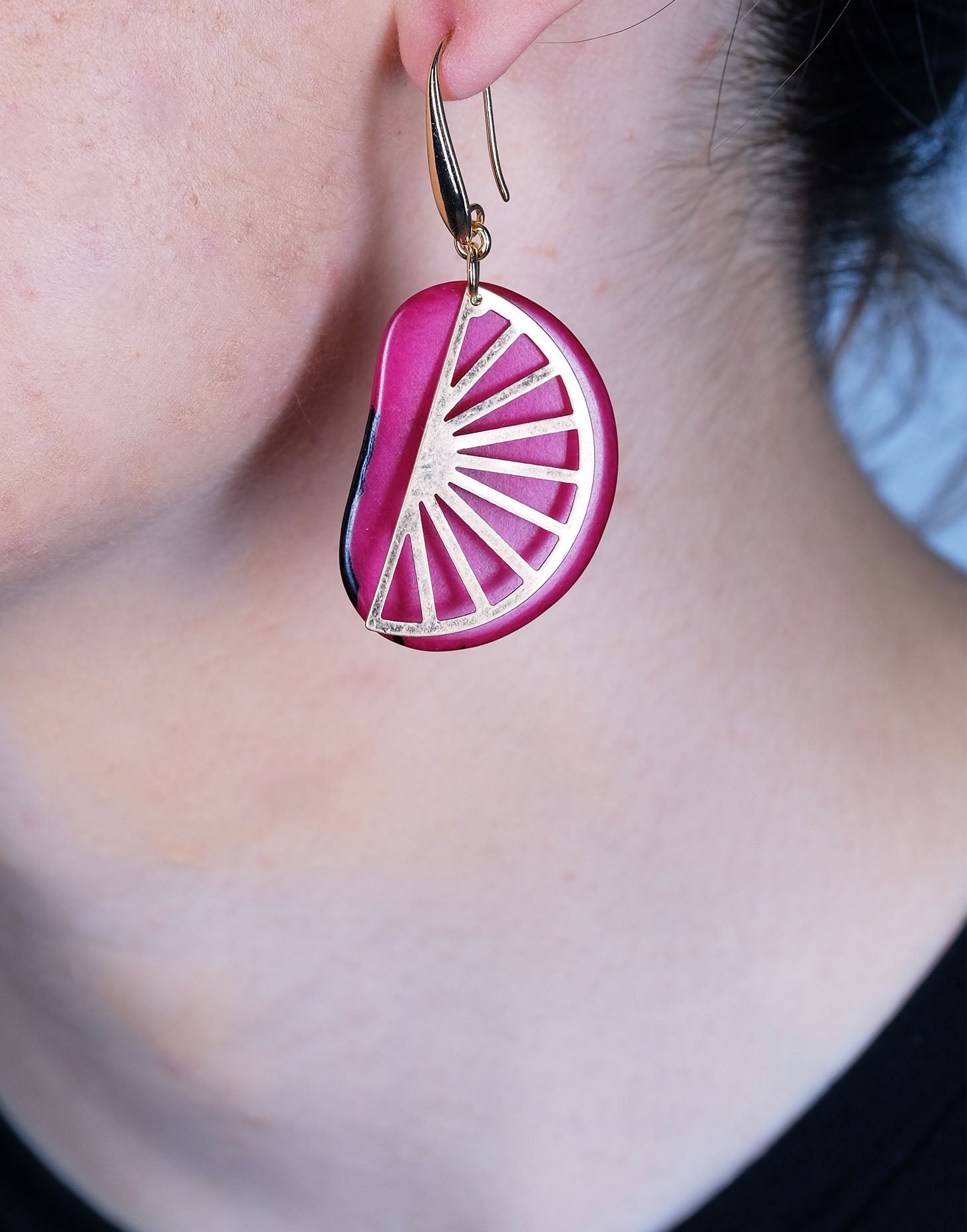 Pink Segment Tagua Earrings - Pretty Pink Jewellery