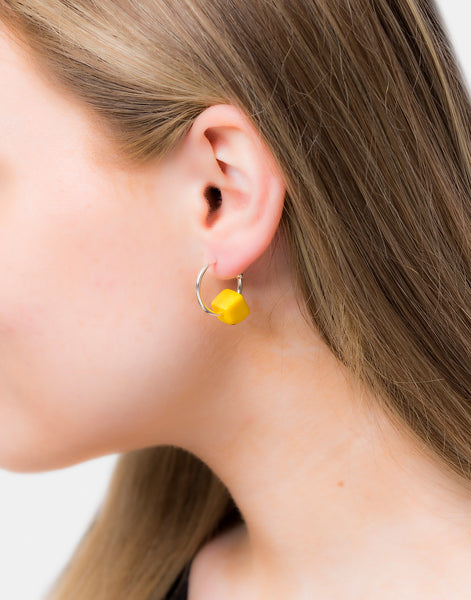 Yellow Cubo Maxi Silver Hoop Earrings - Pretty Pink Jewellery