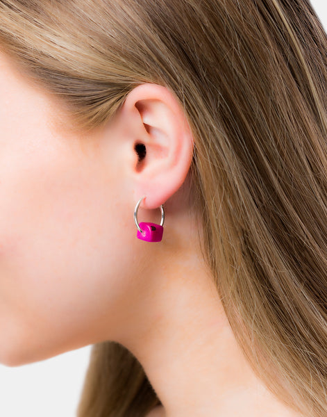 Pink Cubo Maxi Silver Hoop Earrings - Pretty Pink Jewellery