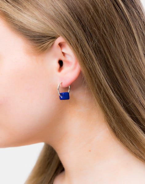 Cobalt Blue Cubo Maxi Silver Hoop Earrings - Pretty Pink Jewellery